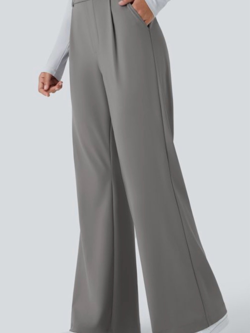 HALARA Flex Day Stretch Wide-Leg High-Rise Pants in Gray-Petite